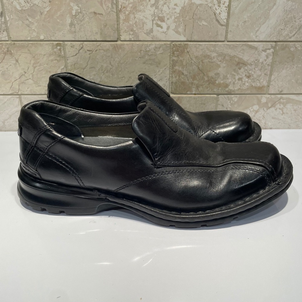 Clarks Mens Black Leather Slip On Loafers Bicycle Toe Shoes 70845 Size 9M
